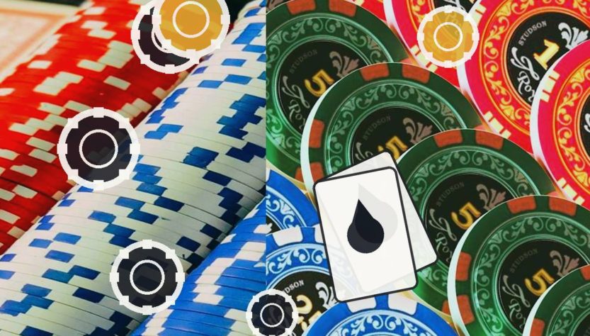 Hazbet-Giris-Adresi-Nedirjpg - Hazbet Giriş Sitesi, Güncel Hazbet sayfası Pile of red, blue, and green casino chips with white target marks and a playing card featuring a black droplet symbol on top