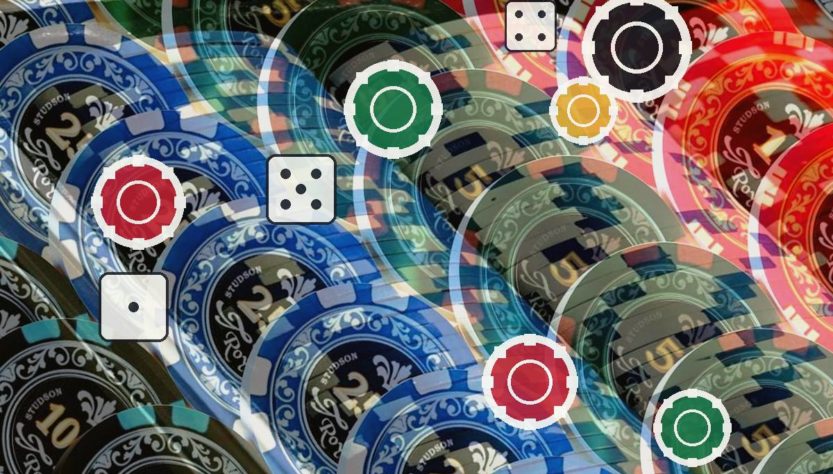 Hazbet-Giris-Islemlerijpg - Hazbet Giriş Sitesi, Güncel Hazbet sayfası Colorful casino chips with white-edged circular control icons (red, green, yellow) and small dice motifs, indicating interactive game controls.